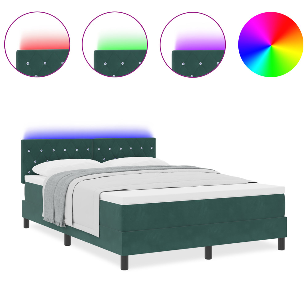 Produktbild för LED Box Säng med madrass med led Mörkgrön 140 x 200 cm Sammet