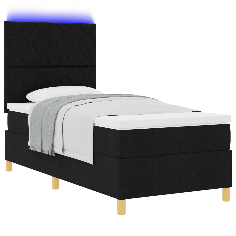 Produktbild för LED Box Säng med huvudgavel Svart 100 x 200 cm tyg
