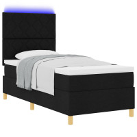 Produktbild för LED Box Säng med huvudgavel Svart 100 x 200 cm tyg