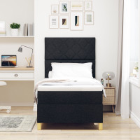 Produktbild för LED Box Säng med huvudgavel Svart 100 x 200 cm tyg