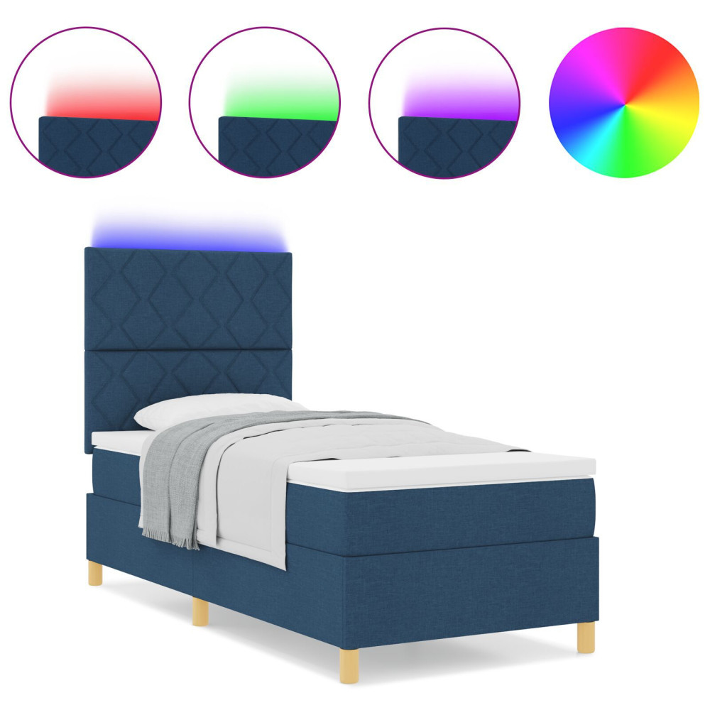 Produktbild för LED Box Säng med huvudgavel Blå 100 x 200 cm tyg