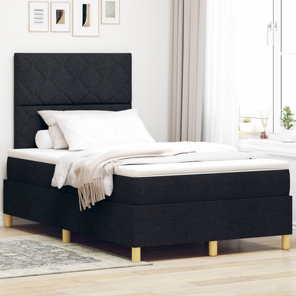 Produktbild för LED Box Säng med huvudgavel Svart 120 x 190 cm tyg
