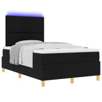 Produktbild för LED Box Säng med huvudgavel Svart 120 x 190 cm tyg