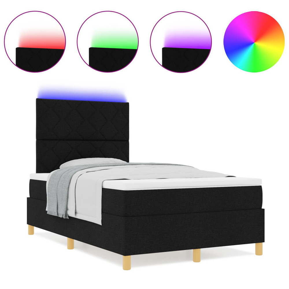 Produktbild för LED Box Säng med huvudgavel Svart 120 x 190 cm tyg