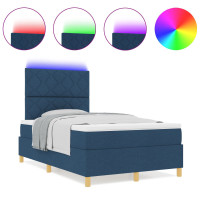 Produktbild för LED Box Säng med huvudgavel Blå 120 x 190 cm tyg