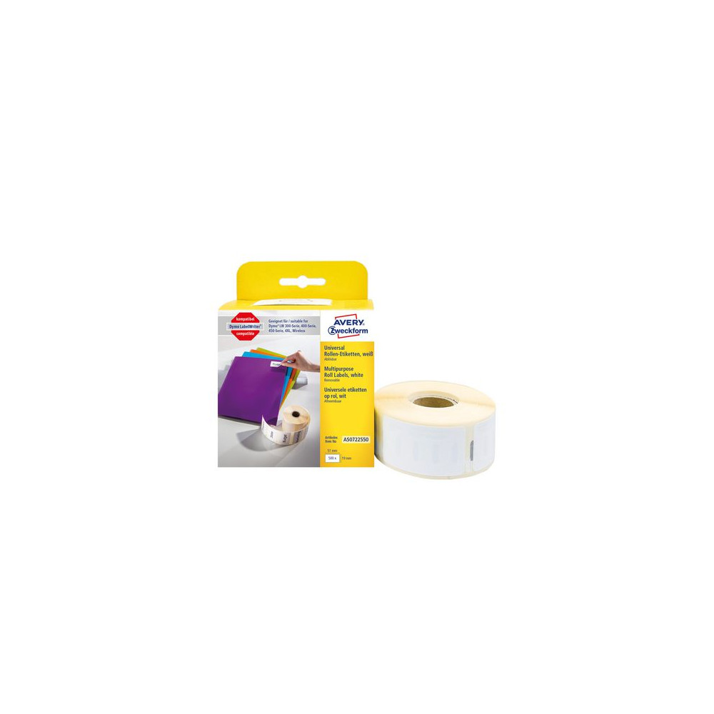 Produktbild för Etikett AVERY på rulle 19x51mm 500/fp