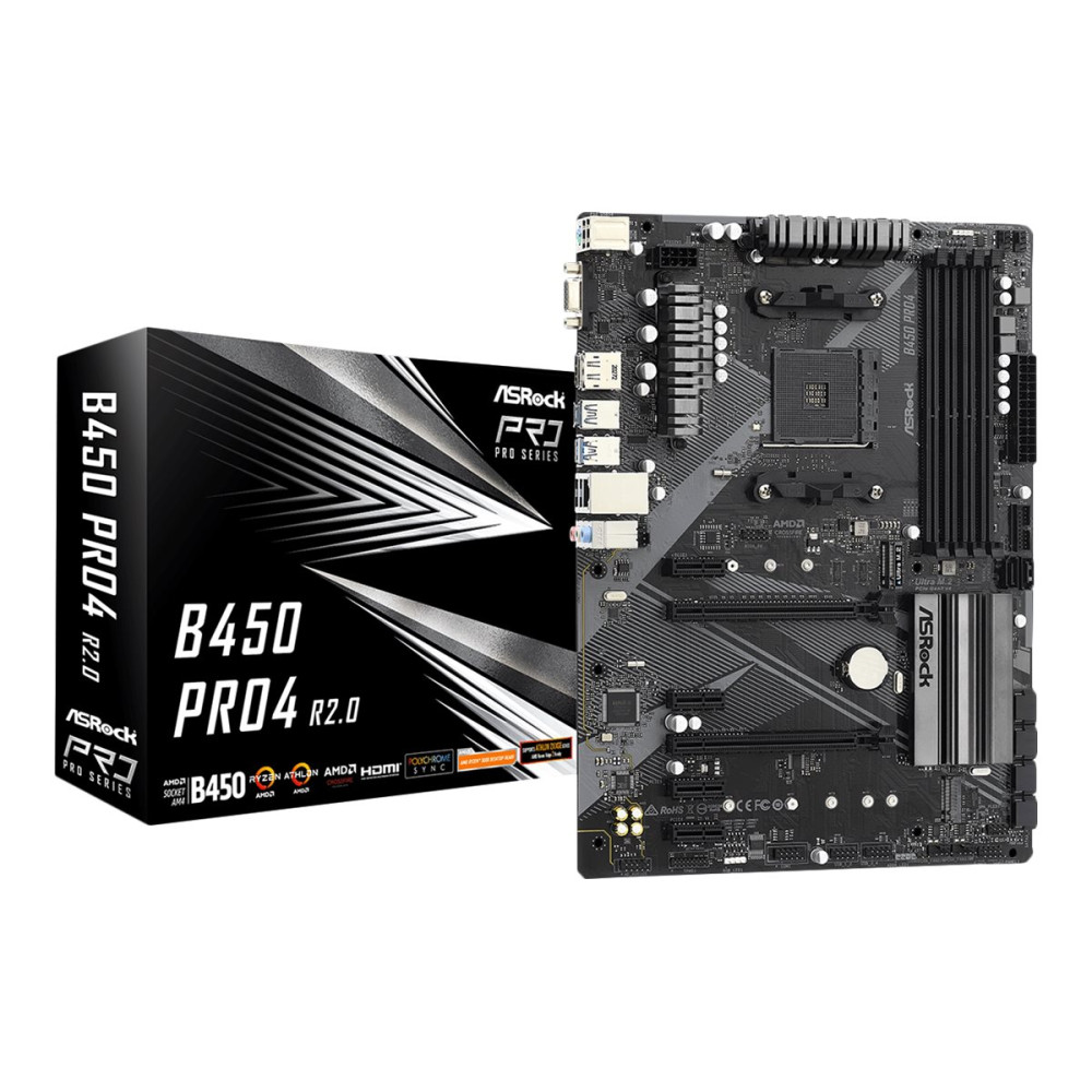 Produktbild för ASRock B450 Pro4 R2.0 - moderkort - ATX - Socket AM4 - AMD B450