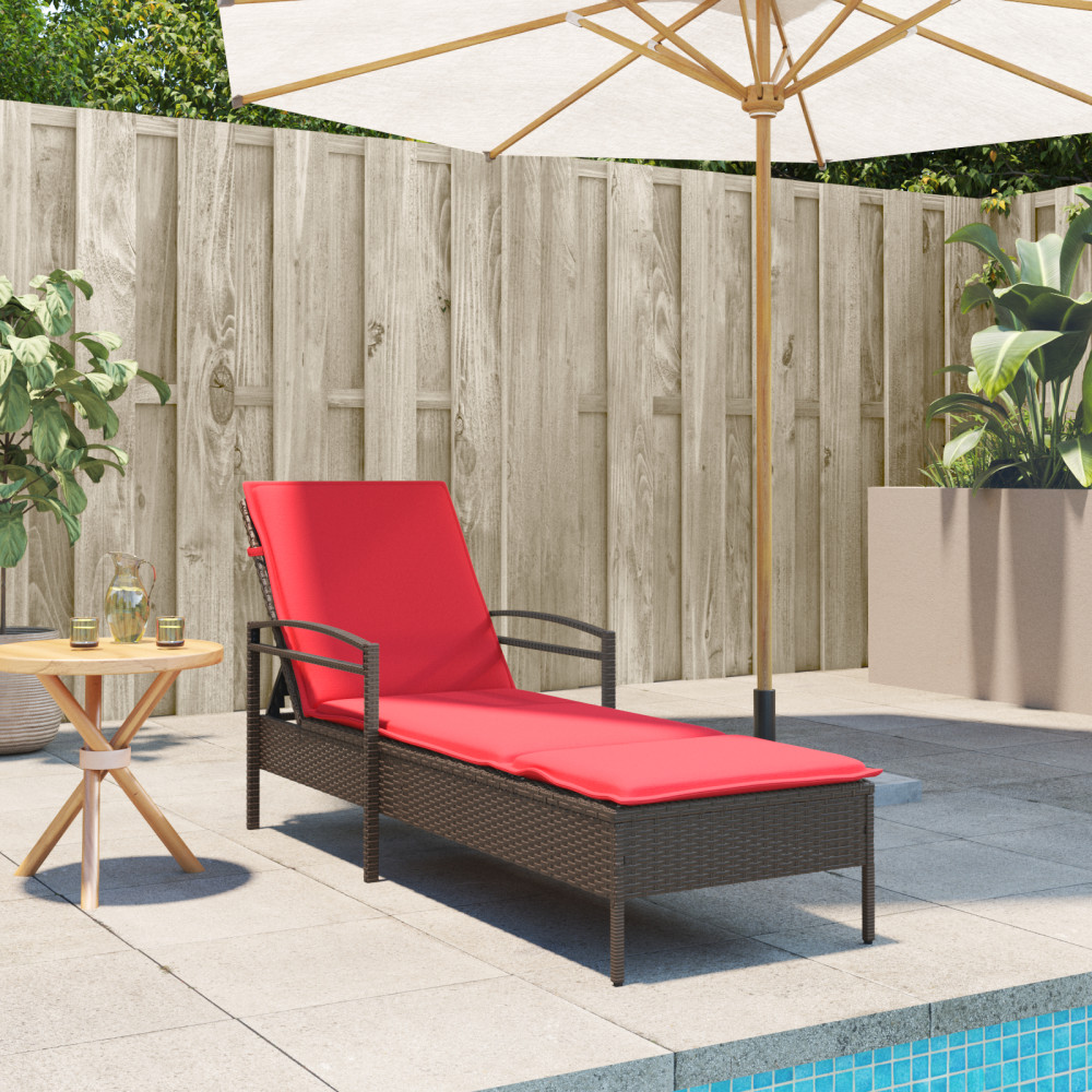 Produktbild för | Solstol | Reclining med kudde Brun 63 x 200 x 81 cm konstrotting