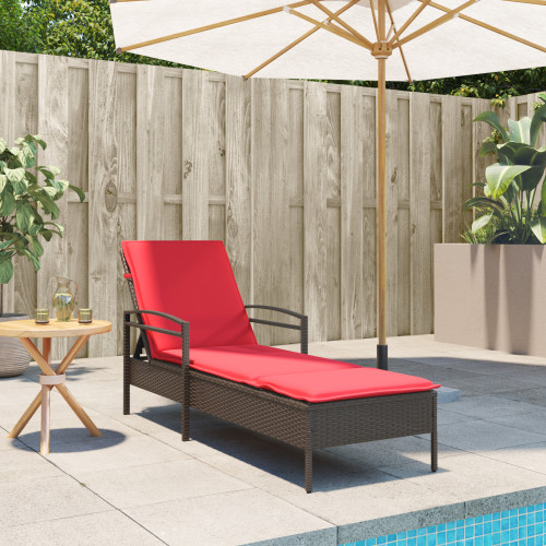vidaXL | Solstol | Reclining med kudde Brun 63 x 200 x 81 cm konstrotting