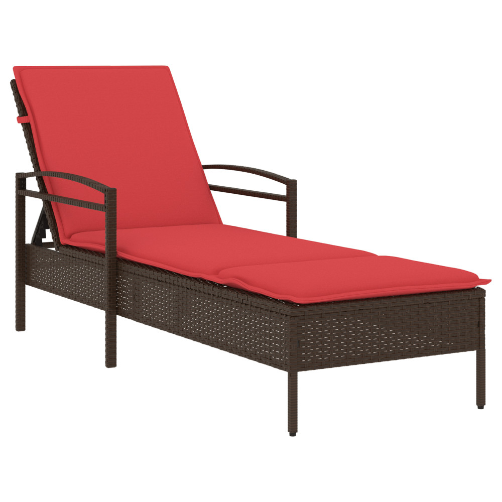 Produktbild för | Solstol | Reclining med kudde Brun 63 x 200 x 81 cm konstrotting
