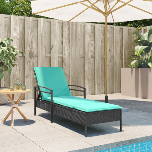 vidaXL | Solstol | Reclining med kudde Svart 63 x 200 x 81 cm konstrotting
