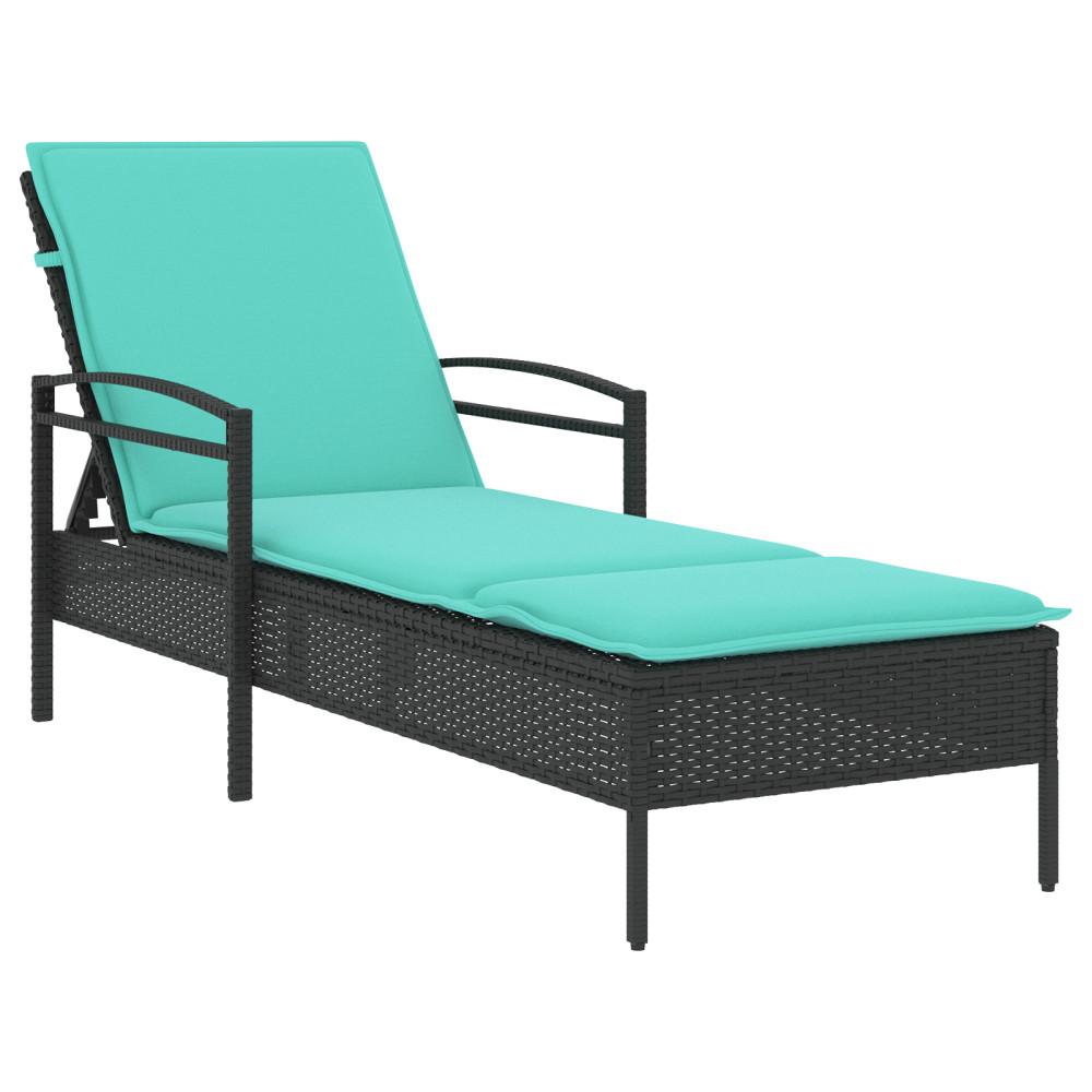 Produktbild för | Solstol | Reclining med kudde Svart 63 x 200 x 81 cm konstrotting