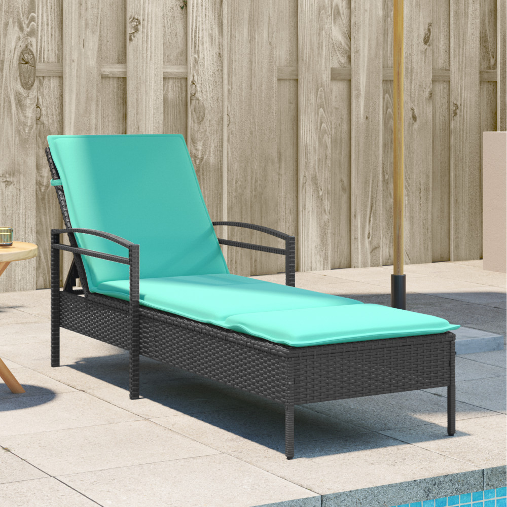Produktbild för | Solstol | Reclining med kudde Svart 63 x 200 x 81 cm konstrotting
