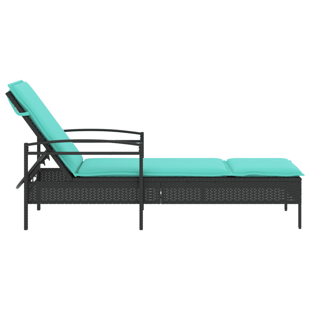 Produktbild för | Solstol | Reclining med kudde Svart 63 x 200 x 81 cm konstrotting