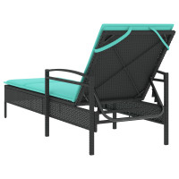 Produktbild för | Solstol | Reclining med kudde Svart 63 x 200 x 81 cm konstrotting