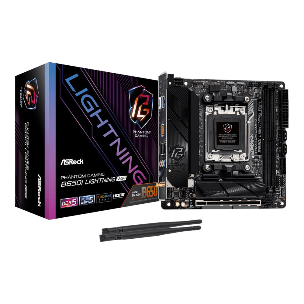 Produktbild för ASRock Phantom Gaming B650I Lightning WiFi - moderkort - mini ITX - Socket AM5 - AMD B650