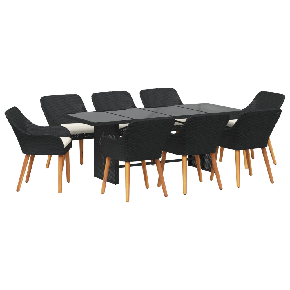 Produktbild för Trädgårdsmöbelset med kudde 9 pcs Svart konstrotting