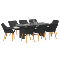 Produktbild för Trädgårdsmöbelset med kudde 9 pcs Svart konstrotting