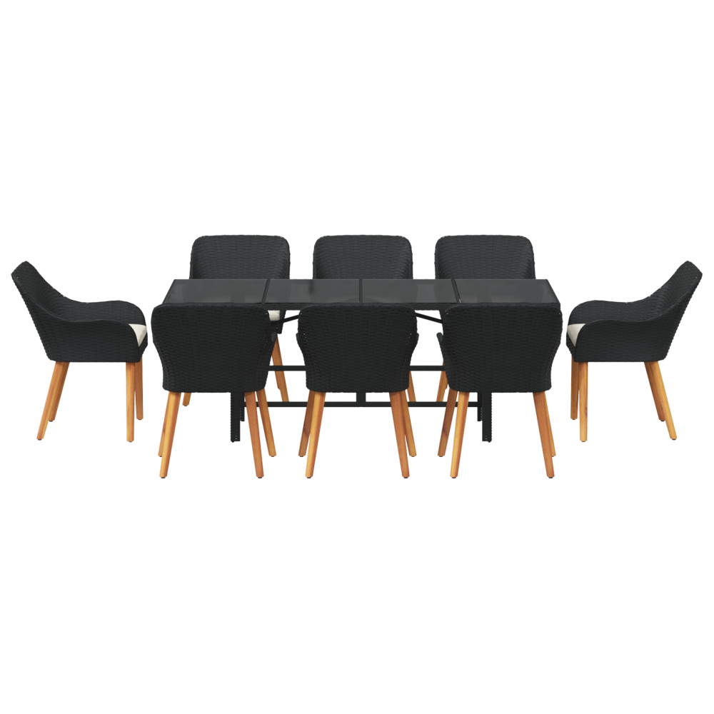 Produktbild för Trädgårdsmöbelset med kudde 9 pcs Svart konstrotting