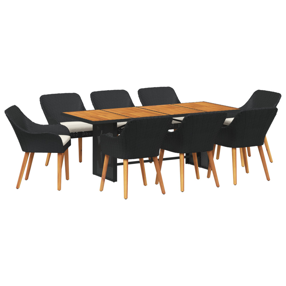 Produktbild för Trädgårdsmöbelset med kudde 9 pcs Svart konstrotting