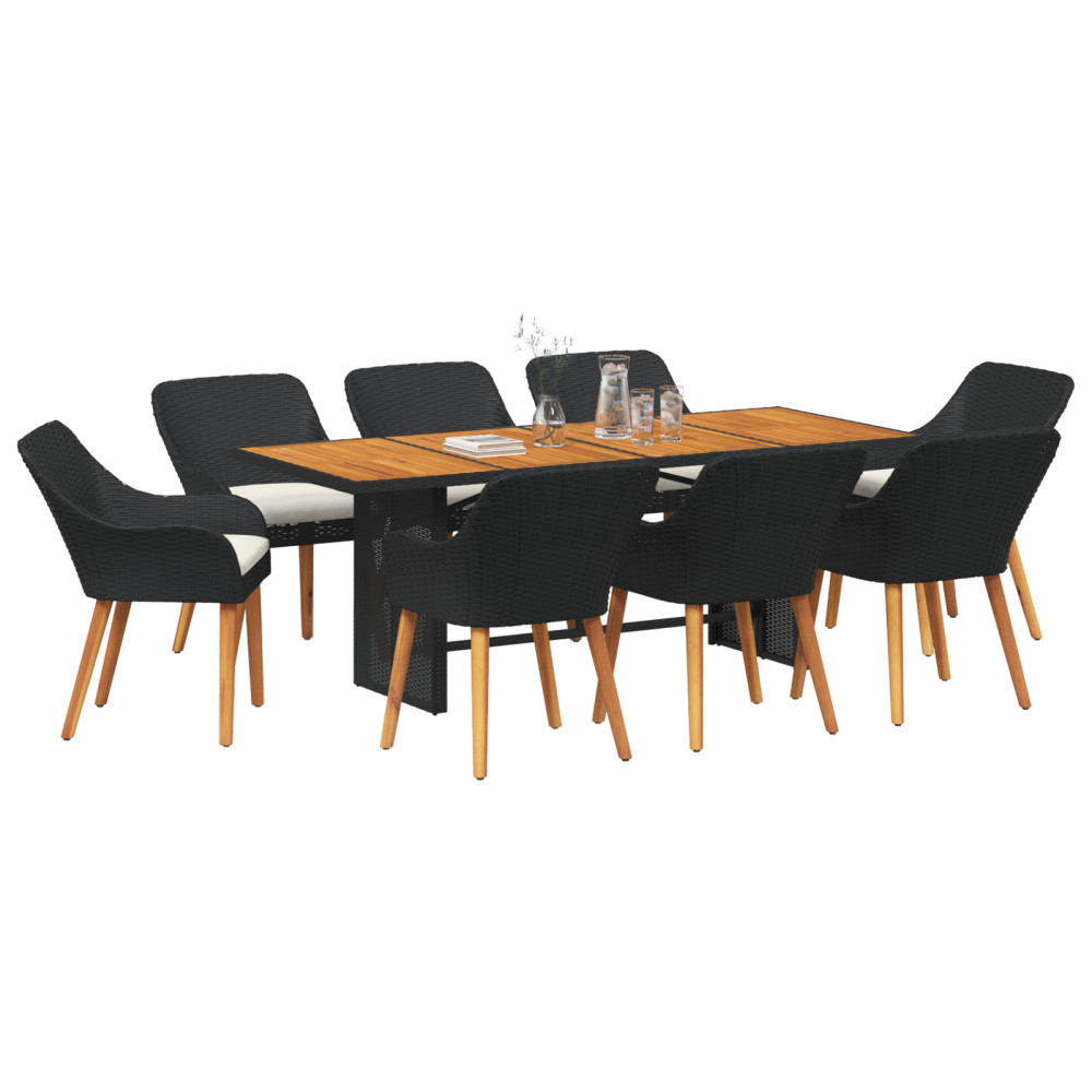 Produktbild för Trädgårdsmöbelset med kudde 9 pcs Svart konstrotting