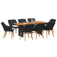 Produktbild för Trädgårdsmöbelset med kudde 9 pcs Svart konstrotting