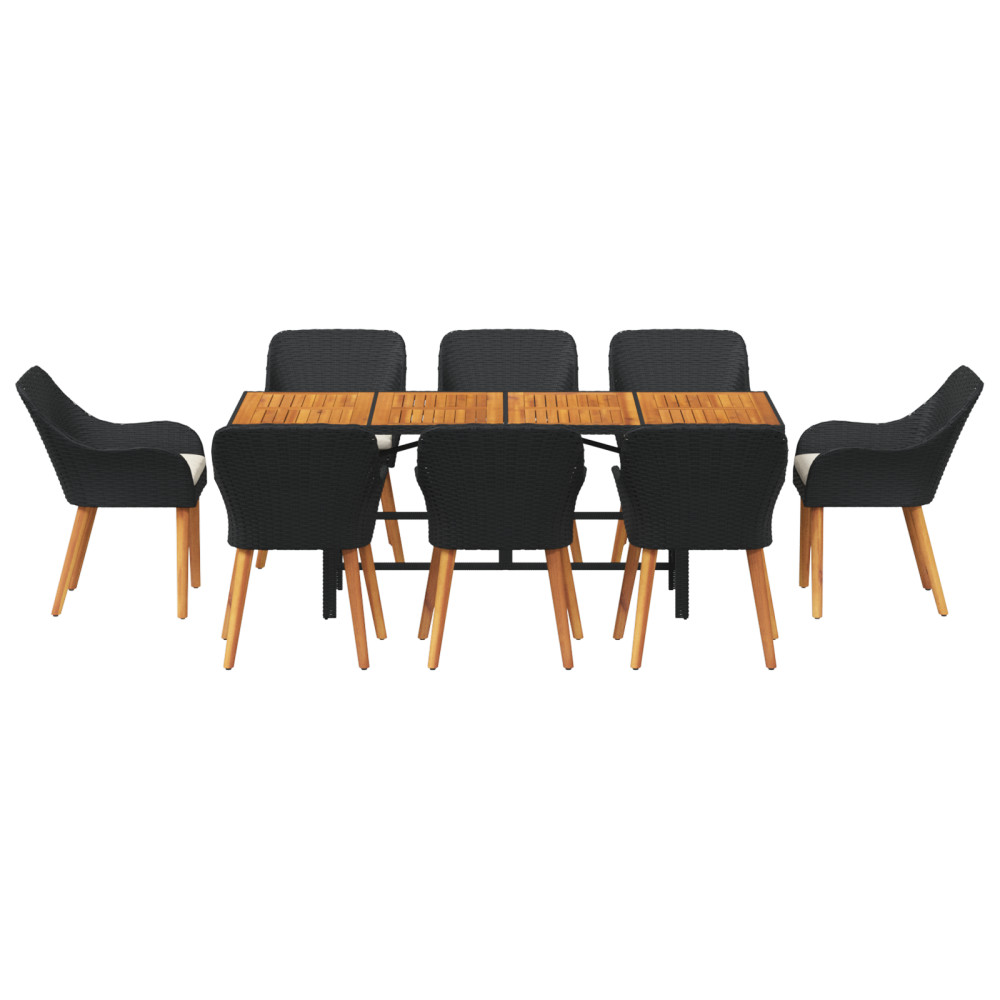 Produktbild för Trädgårdsmöbelset med kudde 9 pcs Svart konstrotting