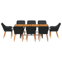 Produktbild för Trädgårdsmöbelset med kudde 9 pcs Svart konstrotting