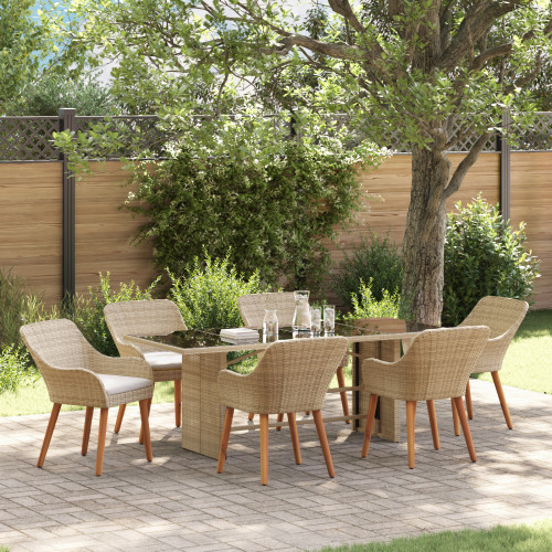 vidaXL Trädgårdsmöbelset med kudde 7 pcs Beige konstrotting