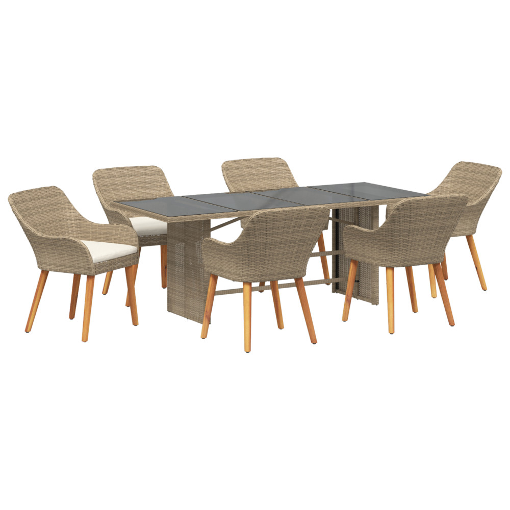 Produktbild för Trädgårdsmöbelset med kudde 7 pcs Beige konstrotting