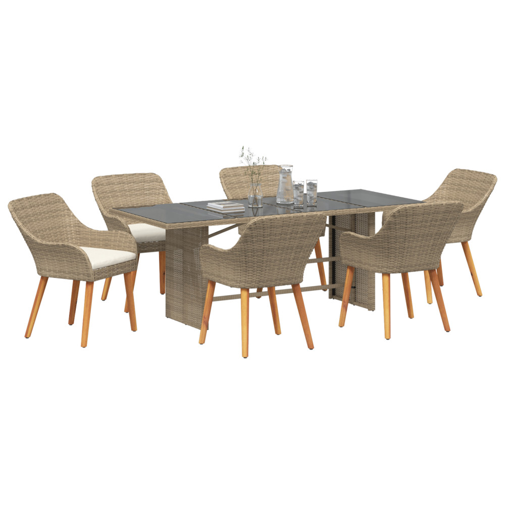 Produktbild för Trädgårdsmöbelset med kudde 7 pcs Beige konstrotting