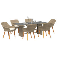 Produktbild för Trädgårdsmöbelset med kudde 7 pcs Beige konstrotting