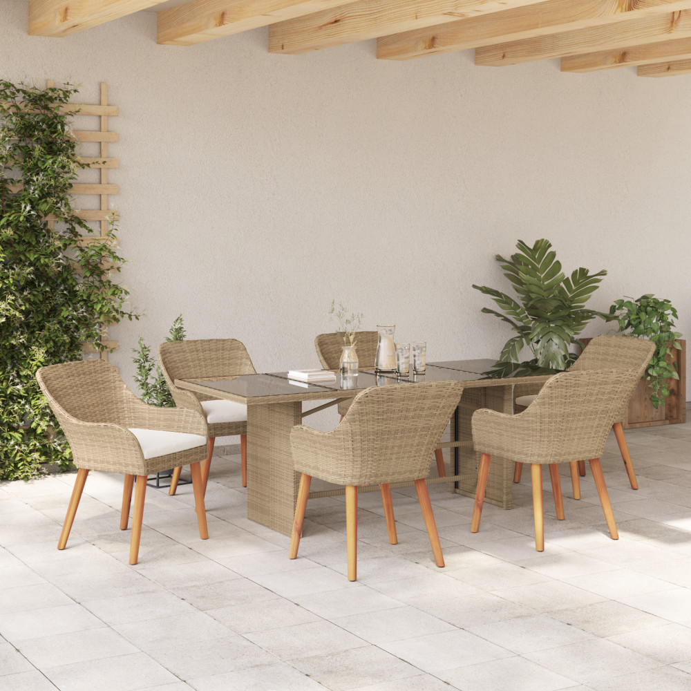 Produktbild för Trädgårdsmöbelset med kudde 7 pcs Beige konstrotting