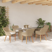 Produktbild för Trädgårdsmöbelset med kudde 7 pcs Beige konstrotting