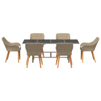 Produktbild för Trädgårdsmöbelset med kudde 7 pcs Beige konstrotting