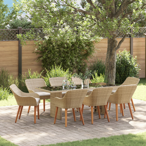 vidaXL Trädgårdsmöbelset med kudde 9 pcs Beige konstrotting