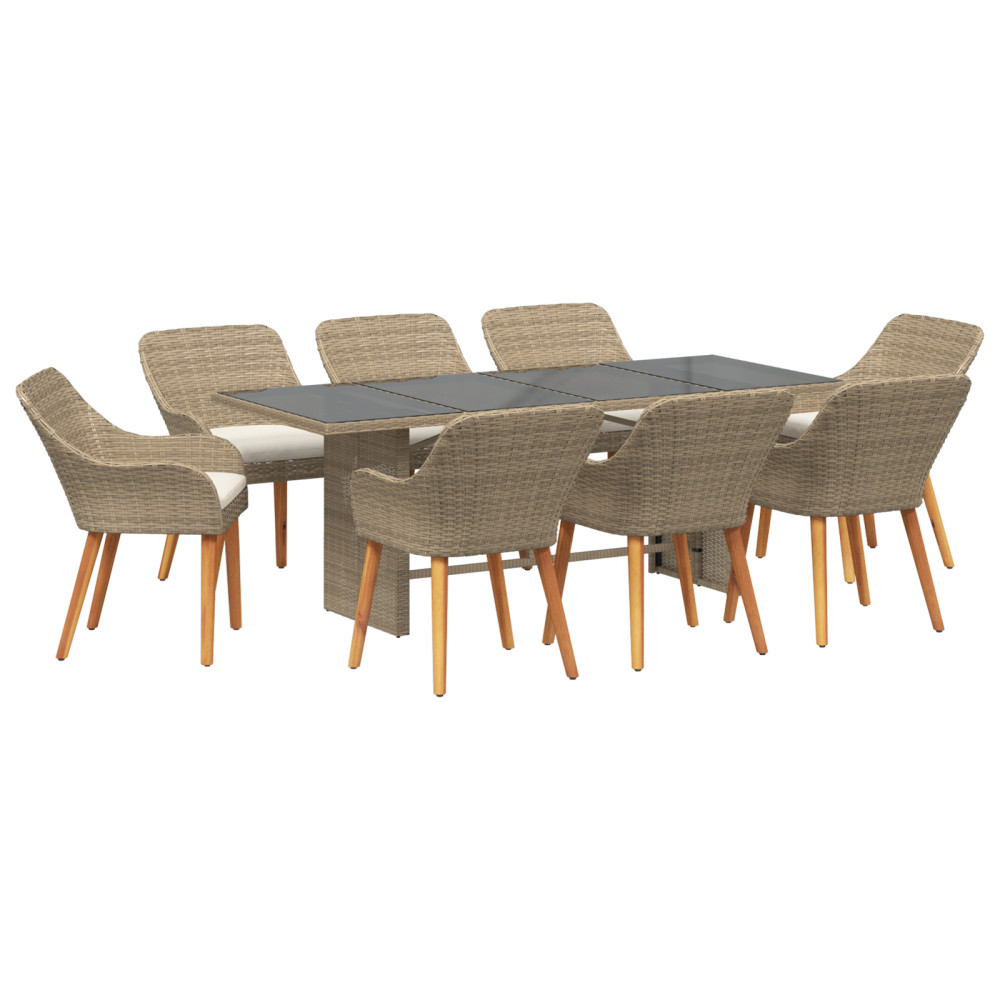 Produktbild för Trädgårdsmöbelset med kudde 9 pcs Beige konstrotting