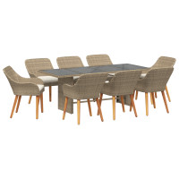 Produktbild för Trädgårdsmöbelset med kudde 9 pcs Beige konstrotting