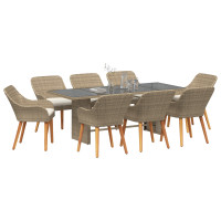 Produktbild för Trädgårdsmöbelset med kudde 9 pcs Beige konstrotting
