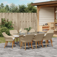 Produktbild för Trädgårdsmöbelset med kudde 9 pcs Beige konstrotting