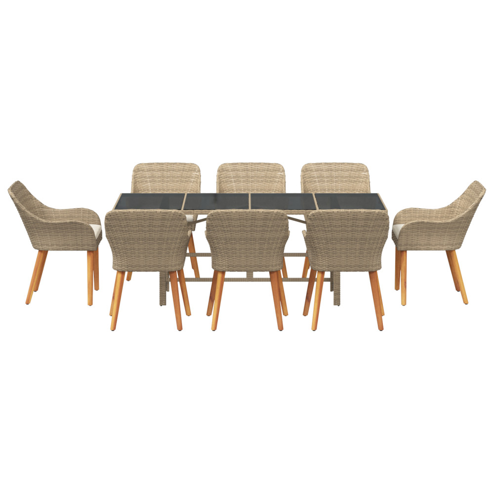 Produktbild för Trädgårdsmöbelset med kudde 9 pcs Beige konstrotting