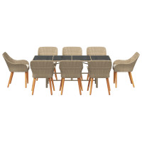 Produktbild för Trädgårdsmöbelset med kudde 9 pcs Beige konstrotting