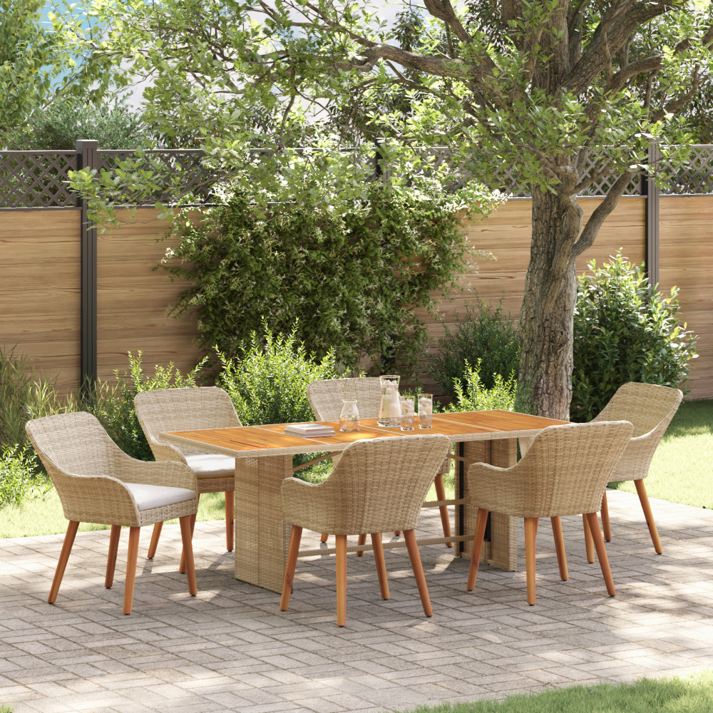 Produktbild för Trädgårdsmöbelset med kudde 7 pcs Beige konstrotting