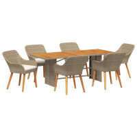 Produktbild för Trädgårdsmöbelset med kudde 7 pcs Beige konstrotting