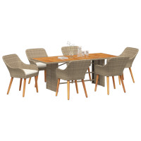 Produktbild för Trädgårdsmöbelset med kudde 7 pcs Beige konstrotting