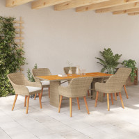 Produktbild för Trädgårdsmöbelset med kudde 7 pcs Beige konstrotting