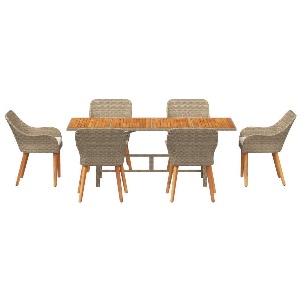 Produktbild för Trädgårdsmöbelset med kudde 7 pcs Beige konstrotting