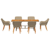 Produktbild för Trädgårdsmöbelset med kudde 7 pcs Beige konstrotting