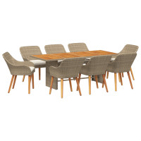 Produktbild för Trädgårdsmöbelset med kudde 9 pcs Beige konstrotting