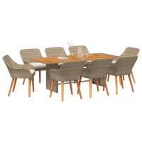 Produktbild för Trädgårdsmöbelset med kudde 9 pcs Beige konstrotting